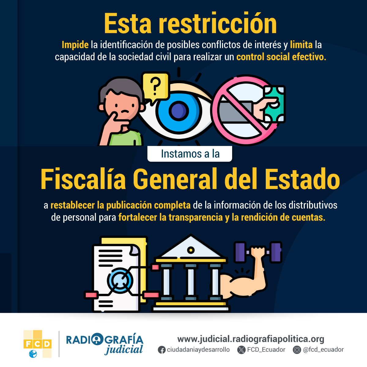 FCD_Ecuador's tweet photo. #Alerta Desde 2017 la @FiscaliaEcuador ha dejado de publicar el detalle de las unidades, departamentos y fiscalías especializadas en sus distributivos de personal. Esto limita el control social. 

#RadiografiaJudicial #Transparencia #ControlSocial https://t.co/cR2vD1EmSi