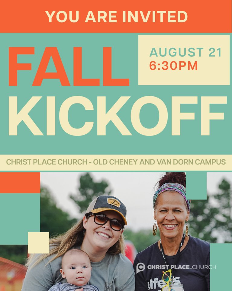 cplacechurch's tweet image. Fall Kickoff is just around the corner! Gather your loved ones and join in on the fun. 

#ChristPlace #KingdomImpact #FallKickOff #SoulsSavedLivesChanging #AllForChrist