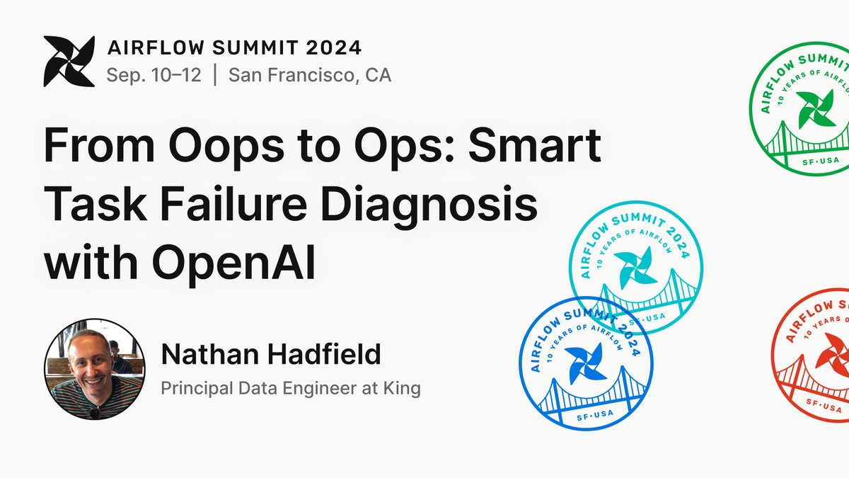 astronomerio's tweet image. See how #AI can refine error analysis and simplify troubleshooting #dataworkflows in this #AirflowSummit session 🎤
This talk will cover how to utilize #OpenAI + #Airflow to intelligently diagnose/manage task failures, ensuring smoother #dataoperations: bit.ly/4fvHlan