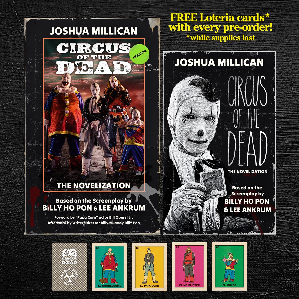Today @dailydead dropped the exclusive that we'll be releasing the novelization of <a href="/bloodybill666/">Billy Ho Pon</a>'s CIRCUS OF THE DEAD written by <a href="/josh_millican/">Joshua Millican 😮‍💨DOPEFOOT👣 is Coming!</a>, &amp; edited by @candace_nola.

We cannot wait for all of you to experience the insanity and take a deep dive into the mind of Papa Corn.