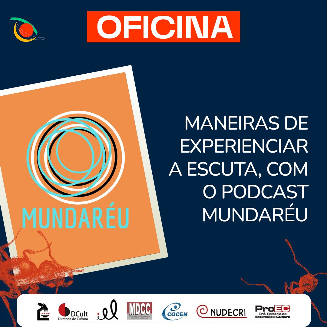 ediccunicamp's tweet photo. Quem aí está curiose para saber da programação do EDICC? 

Esse ano, vamos ter uma oficina em parceria com o podcast Mundaréu com o tema "Maneiras de experienciar a escuta, com o podcast Mundaréu". https://t.co/bIVcN9B211