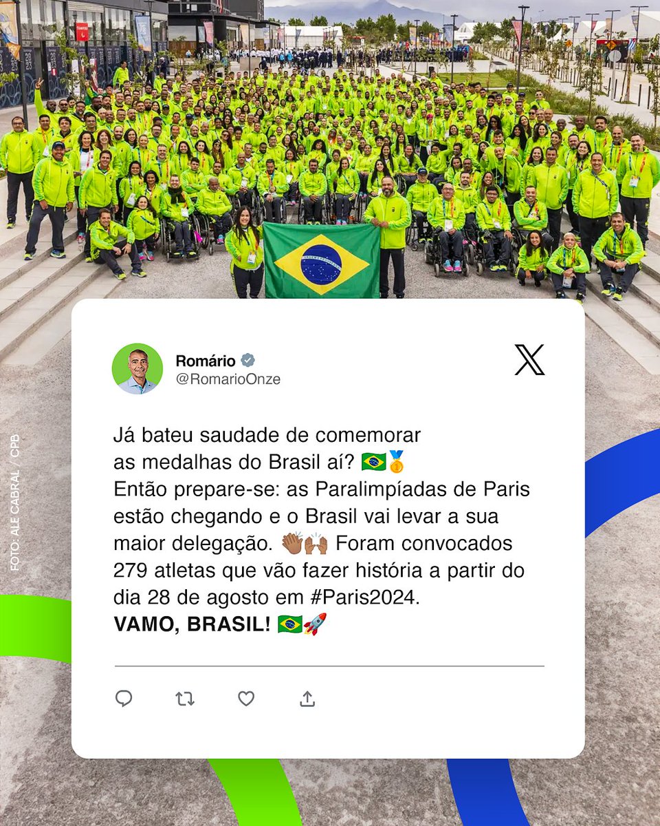 Ainda não acabou, galera! 🇧🇷🚀 Teremos muitas medalhas para conquistar e muitos atletas incríveis para apoiar. 👏🏽👏🏽👏🏽

🥇🥈🥉 Os Jogos Paralímpicos de Paris terão 279 atletas brasileiros brigando por medalhas. Deste total, 254 esportistas com deficiência contarão com auxílio de