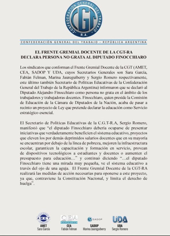 proargentina's tweet image. La educación ES un servicio estratégico esencial. Siempre con @alefinocchiaro