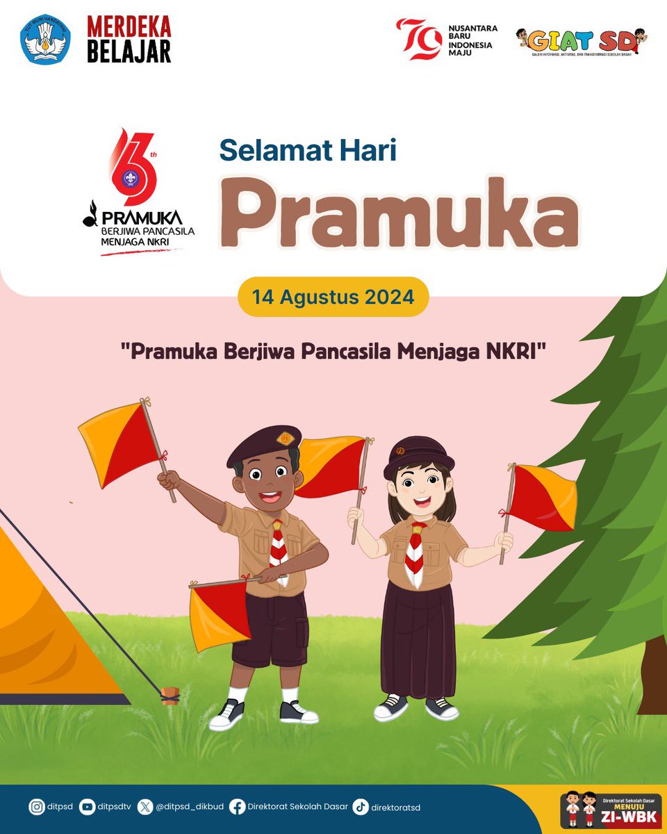 ditpsd_dikbud's tweet photo. #SabatSekolahDasar, Selamat Hari Pramuka! 🌟

Mari kita teruskan semangat dan dedikasi untuk membentuk generasi penerus bangsa yang berkualitas dan berkarakter.

#HariPramuka
#SemangatPramuka
#GenerasiPenerus
#PramukaIndonesia
#GIATSD
#SekolahDasar
#Kemendikbudristek https://t.co/8n37k2DFDR