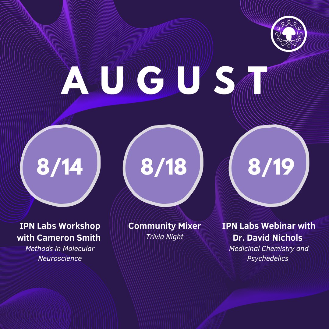 ipnpsychedelics's tweet image. Get ready for August with IPN! 🌟 We have a great lineup of events and workshops. All our events are virtual and free to attend for IPN members. Check the Members Portal app for all the details.
Become an IPN member today for FREE: intercollegiatepsychedelics.net/membership/