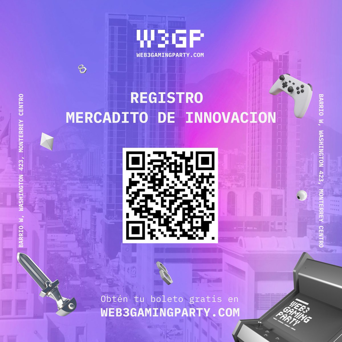 🚀¿Tienes un proyecto innovador? 

 ¡Participa en el 🛍️ Mercadito de Innovación en la #Web3GamingParty este 17 de Agosto en Barrio W! 

No pierdas la oportunidad de mostrar tus ideas al mundo. 

📝Regístrate aquí: 
forms.gle/2sii8sUPxVR5XC…