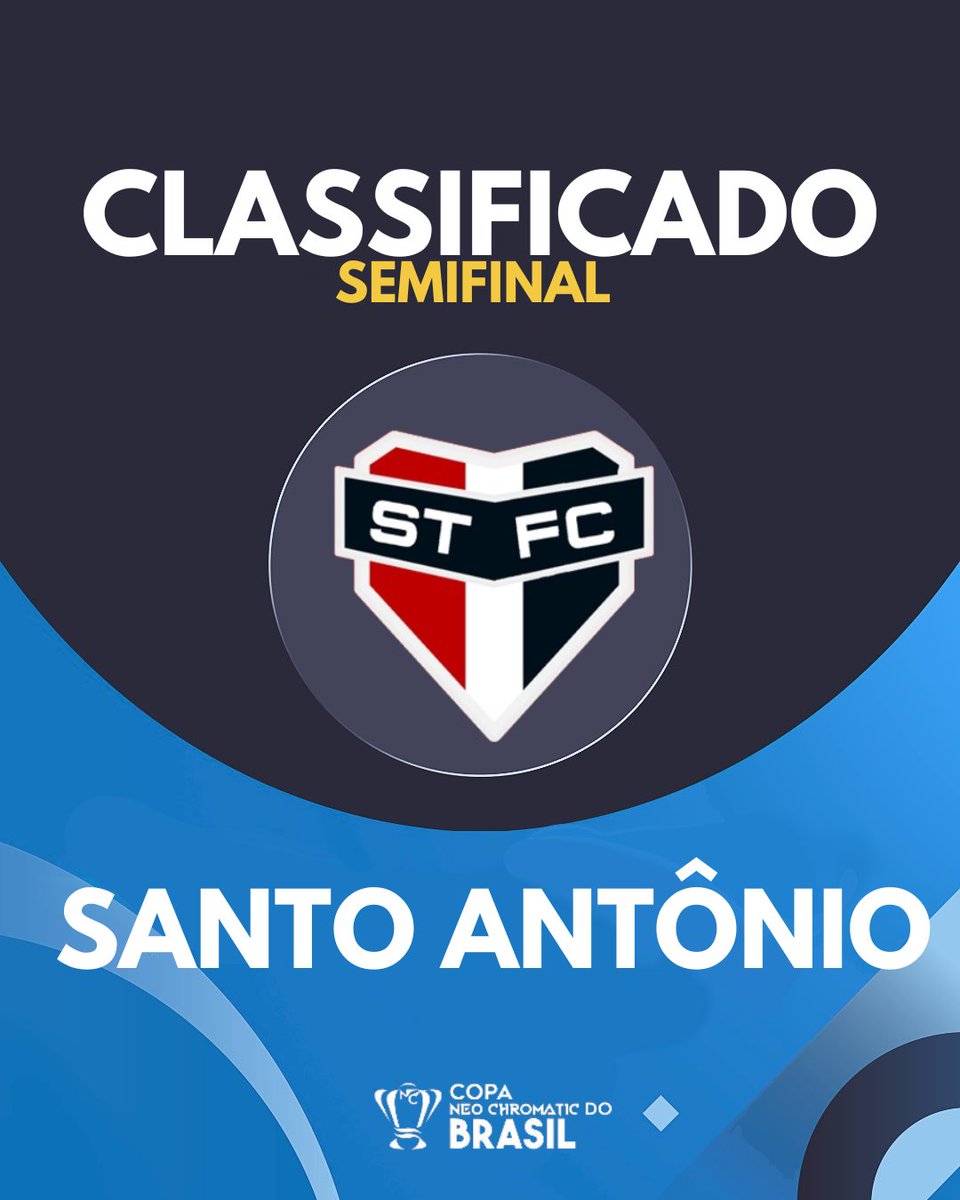 O Santo Antônio é o primeiro SEMIFINALISTA da Copa Neochromatic do Brasil! Após eliminar o SC Petrópolis nos pênaltis, o Tricolor Paulista aguarda o vencedor de GE Santo André x CA Ibirapuitã!

#ConquisteOPaís
