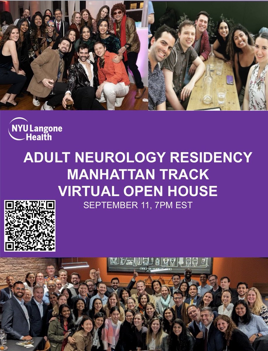 It’s that time of year again!! We are so excited to meet all of our future applicants at the NYU Manhattan Adult Neurology Residency Program virtual open house on Wednesday, September 11 at 7pm!! Register at the QR code provided. See you there! 🧠✨
