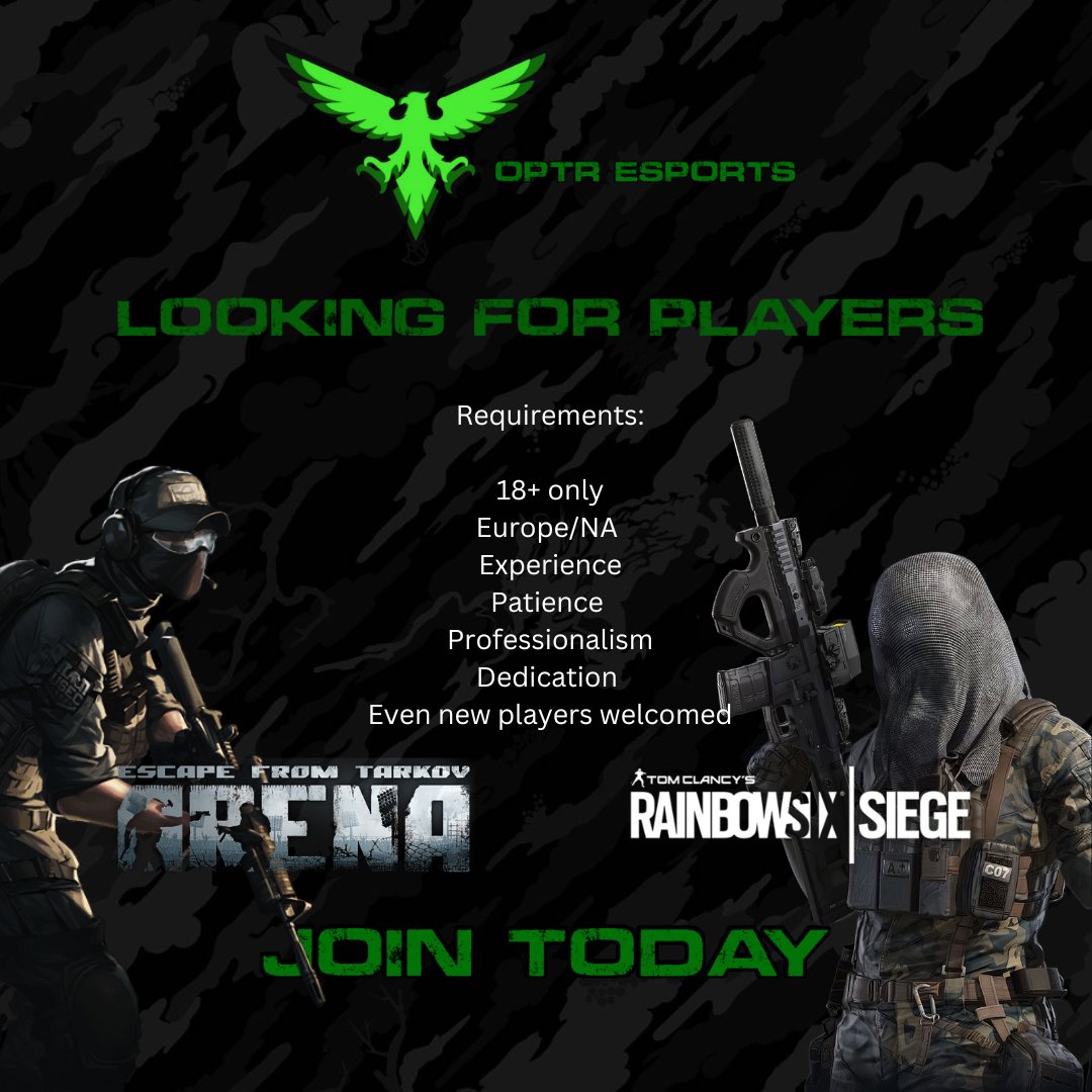 OPTRREZ's tweet photo. OPTR is always looking for players so if you want to test yourself and think you've got what it takes to play in the big leagues apply today!!!

https://t.co/AGV3K9b09B

#Escapefromtarkovarena #RainbowSixSiege  #Esports #Recruiting  #applytoday #dropusafollow #growwithus #OPTR https://t.co/bAa9k2nvwb