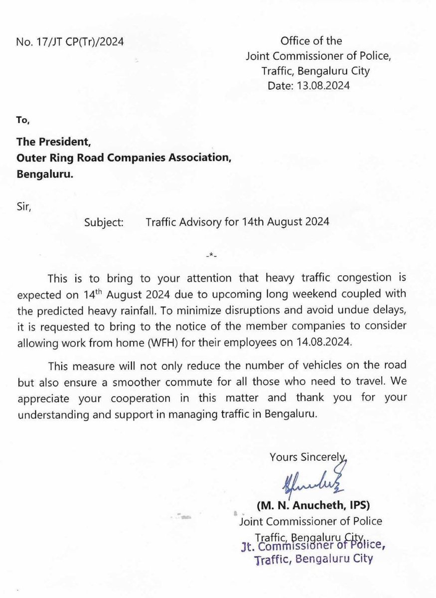 csakthikumar's tweet photo. @blrcitytraffic @c below traffic advisory is circulating in the WhatsApp group is it true? https://t.co/kCrDbZ6hW4