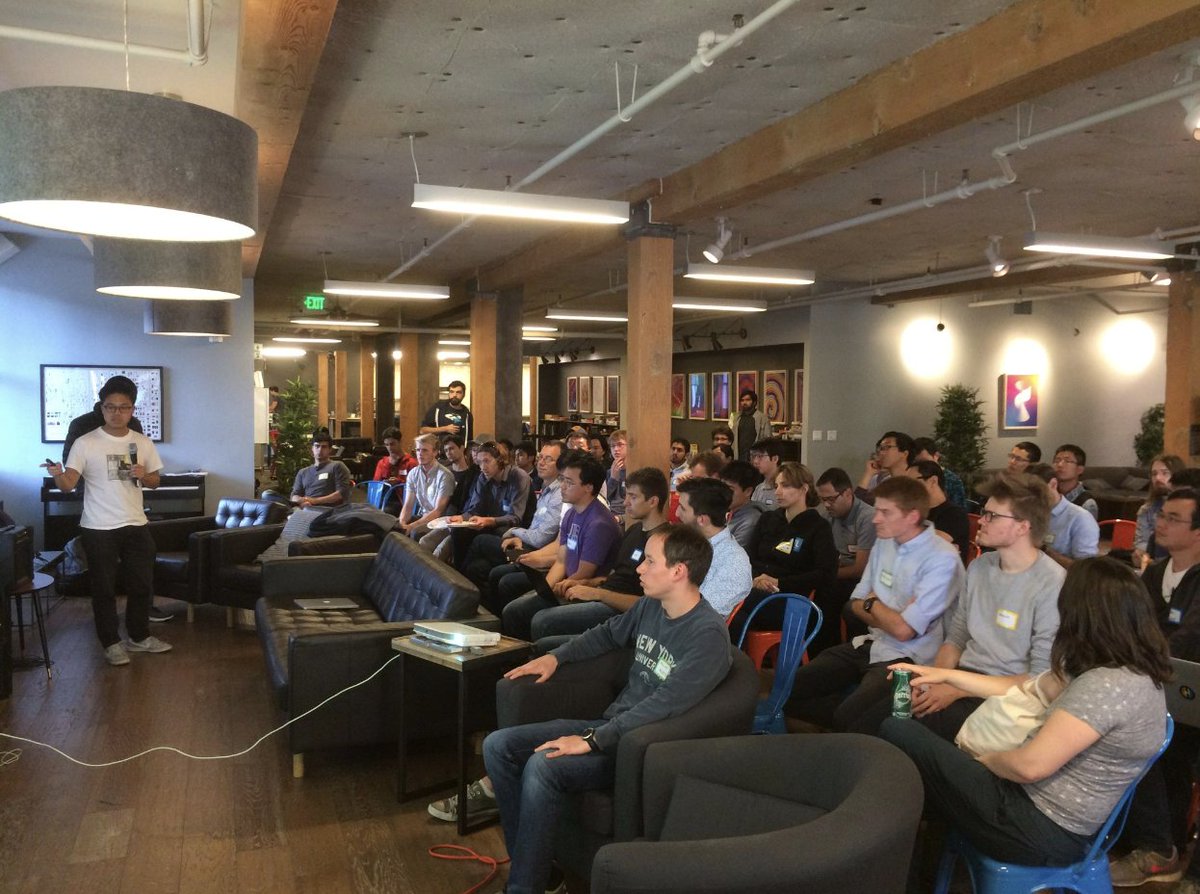 robertnishihara's tweet photo. Running hands on training sessions is something we started in the very early days of Ray. We got this idea of course from the @ApacheSpark community.

Here are two photos from the early days
1. The first Ray meetup, hosted at @OpenAI.
2. A tutorial we ran at an @OReillyMedia conference.