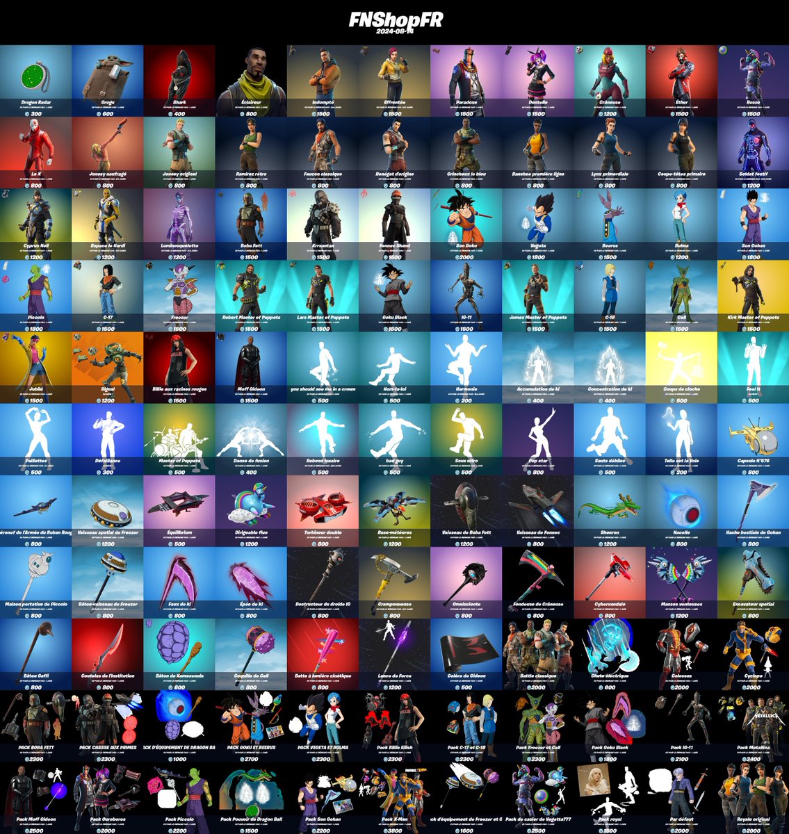 FNShopFR's tweet image. Boutique #Fortnite du 2024-08-14 !

N'oubliez pas d'activer les notifs pour ne rater aucune boutique. 🔔

Nombres d'items : 121
Maximum vu pour la dernière fois : 376 jours
Minimum vu pour la dernière fois : 0 jours