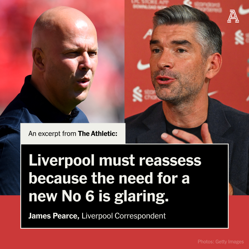TheAthleticFC's tweet photo. There were good reasons why #LFC missed out on Martin Zubimendi.

But the optics of not landing their top summer target are bad for Anfield's new executives.

With rivals strengthening, are they already at risk of being left behind?

📝 @JamesPearceLFC