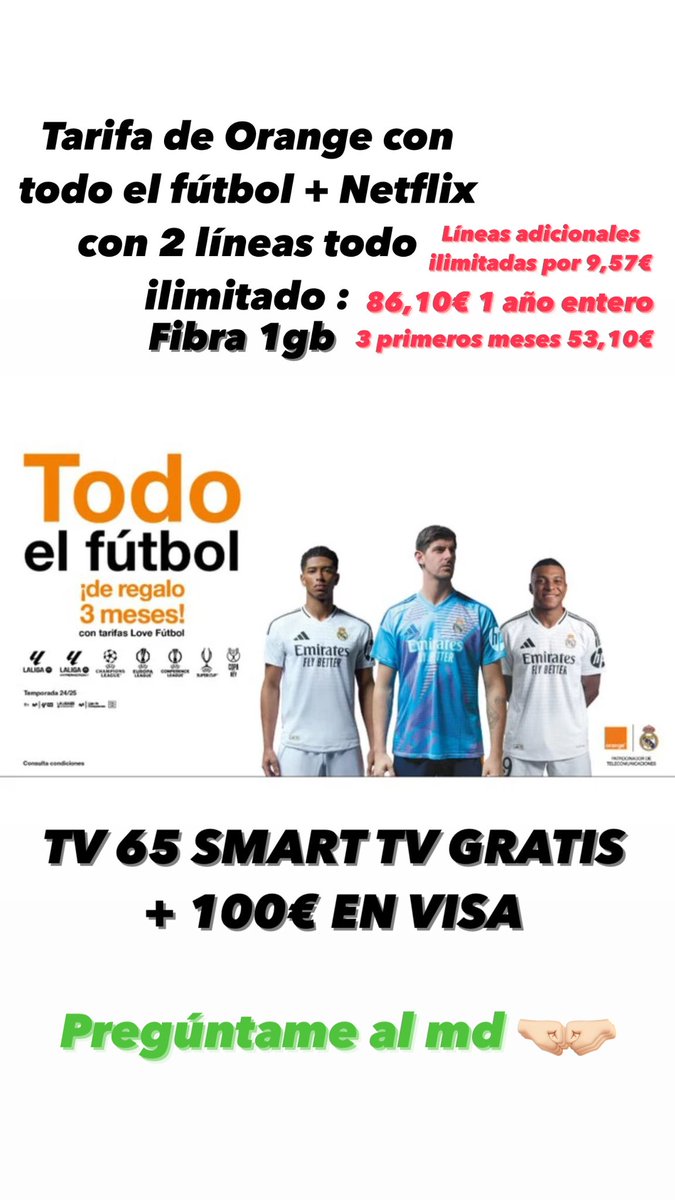 vena_020's tweet photo. Twitter, haz tu magia.

Soy responsable de tienda de Orange en Alcalá de Guadaíra en Sevilla, actualmente hay una oferta buenísima para clientes que no son de Orange. El problema principal es que no se está publicitando bien. Twitter, me ayudáis a publicitarlo con un rt? https://t.co/pNZyq3ApgG