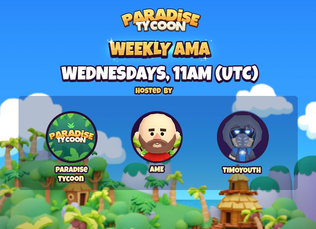 Tycoons, get your questions ready - it's AMA time tomorrow! 🥳🌴

This week, we focus entirely on answering your questions about what's coming next, Genesis Islands, NFTs, and more!

Set a reminder and join <a href="/Empires_Ame/">Ame | Sauli</a> &amp; <a href="/TimoYouth/">Tɪmo ¥OU†H 🏝</a> for our AMA Spaces Wednesday at 11am (UTC) 👇