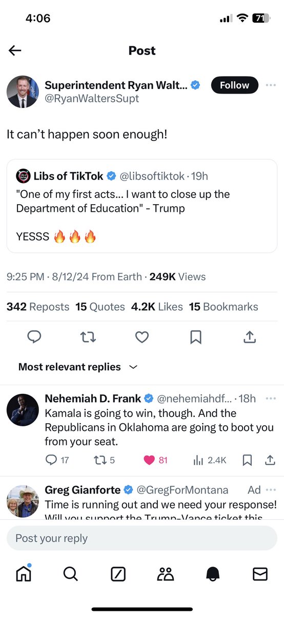 MLPTheFirst's tweet image. The head of education in Oklahoma is wanting to close the Dept of Education. This should concern everyone