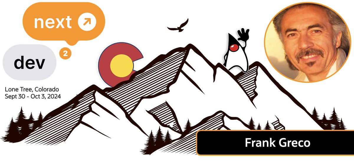 frankgreco's tweet image. Rocky mountain high!  See you at @dev2next and learn more about GenAI from a Java dev's pov.  @frankgreco
📷 Register NOW and SAVE $50! 📷 dev2next.com #Dev2Next