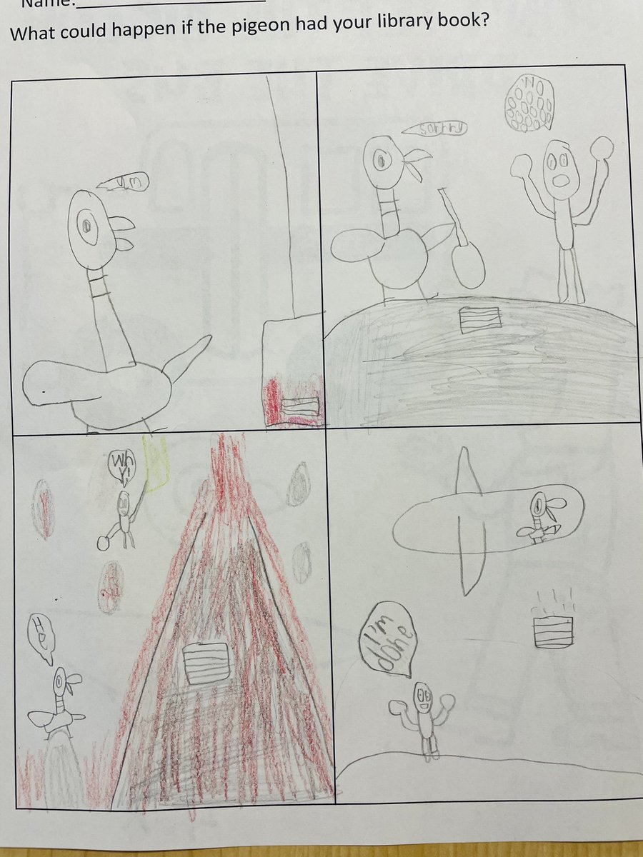 casey_crumbley's tweet image. Ms. Lawal’s students were so creative when coming up with things the sneaky pigeon might do with your library book! He might eat it, bury it, throw it in a volcano or out of an airplane! @The_Pigeon we may have a new book idea! #library #mediacenter