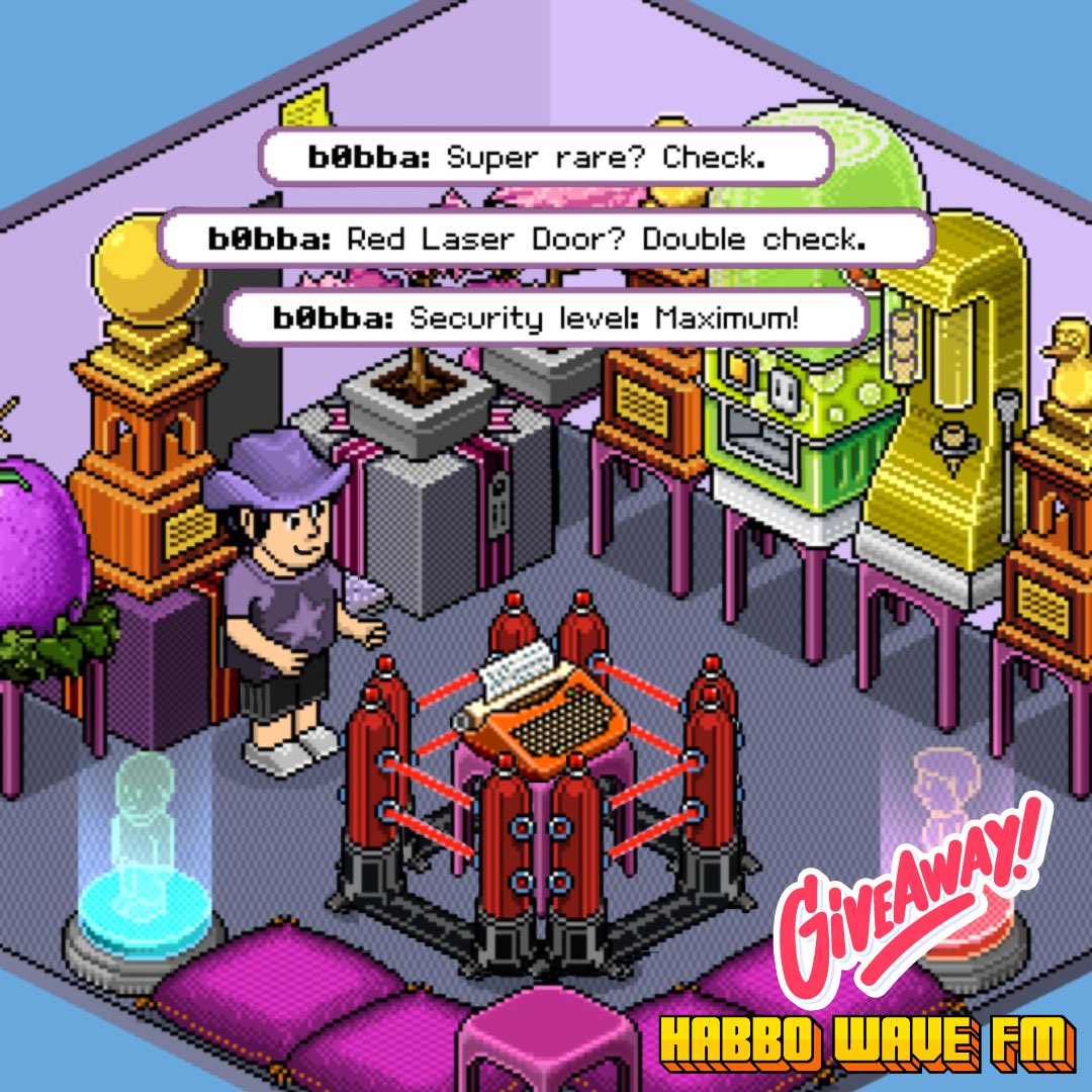 Protect your Habbo valuables at all costs!
We’re giving away a Red Laser Door so you can protect your Habbo too.

❤️ LIKE &amp; RT
✅ FOLLOW
👫 TAG A FRIEND

Tune in to Habbo Wave FM for nostalgic vibes! 
twitch.tv/HabboWaveFM 
<a href="/HabboOrigins/">Habbo Hotel: Origins</a> #HabboHotelOrigins