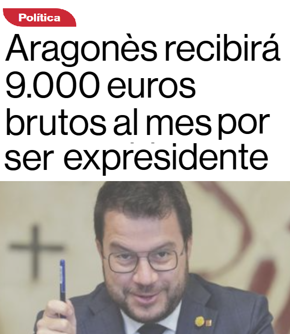Tras apenas 3 años en el cargo, Aragonés cobrará una pensión vitalicia que es el triple de la pensión máxima a que puede aspirar un español tras 37 años cotizando.

Además tendrá chófer y 3 personas a su servicio de por vida.

Qué duro es vivir bajo un estado opresor.