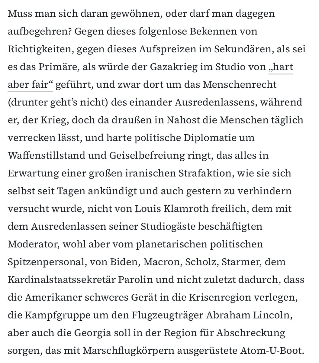 In der FAZ treten manche gelegentlich noch an in der selten gewordenen journalistischen Angeberdisziplin, möglichst lange keinen Punkt zu machen. Dieser Satz schafft das Kunststück, 1081 Zeichen und 149 Wörter lang und trotzdem nicht einmal ein vollständiger Satz zu sein.
