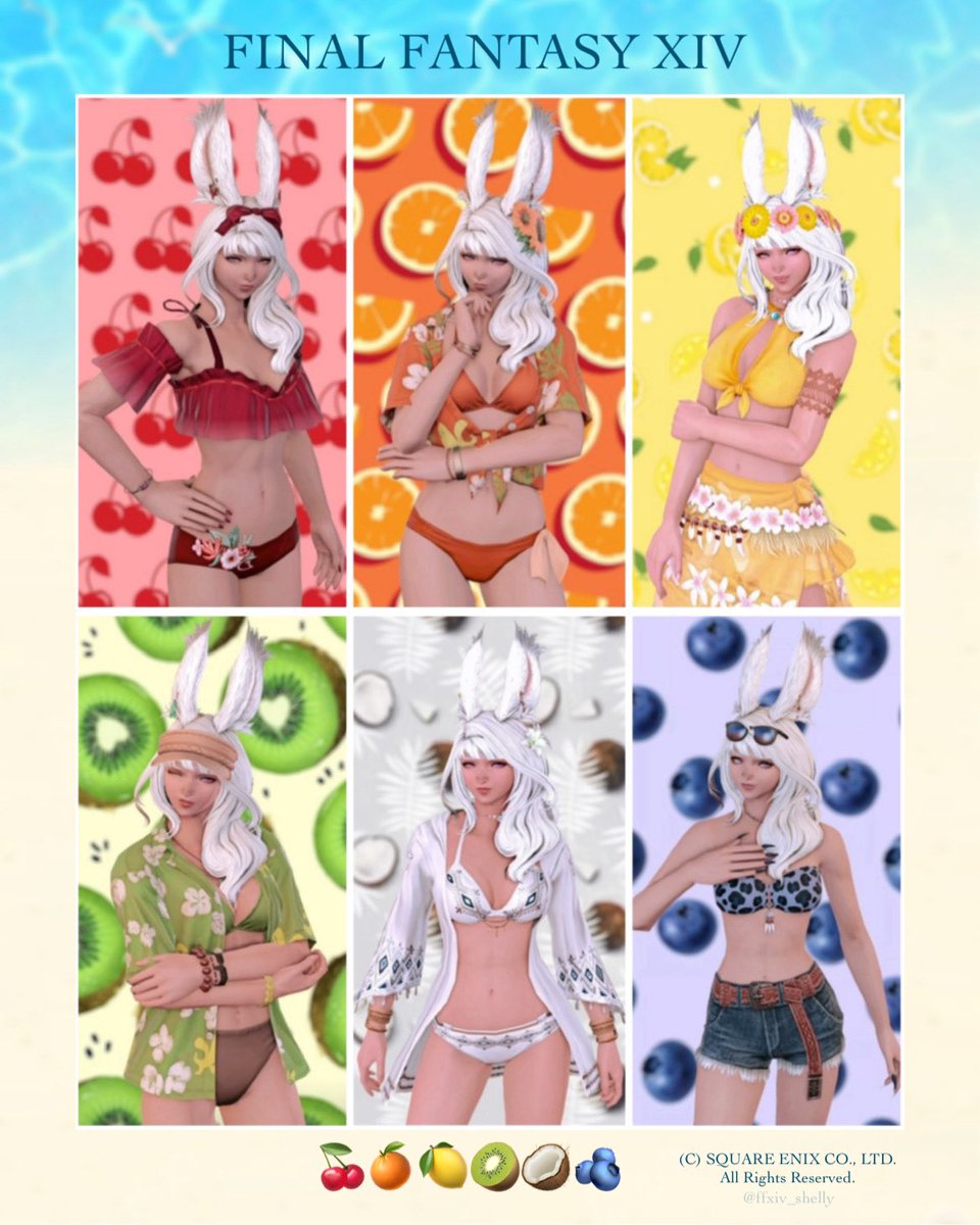 ffxiv_shelly's tweet photo. フルーツをイメージした水着SS♡

#おはウサ
#ヴィエラ
#FF14 https://t.co/2SbRWlq0Ar