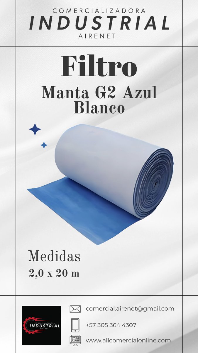 IndAirenet's tweet photo. Distribuidor de Manta G2 azul blanco, manejamos  de la medida 2,0 X 20 m Hacemos envíos a toda Colombia. Pedidos 319 2990918
#filtromanta #mantalavable #mantasintetica #Filtrocabina #filtropintura https://t.co/PShaxac2oB