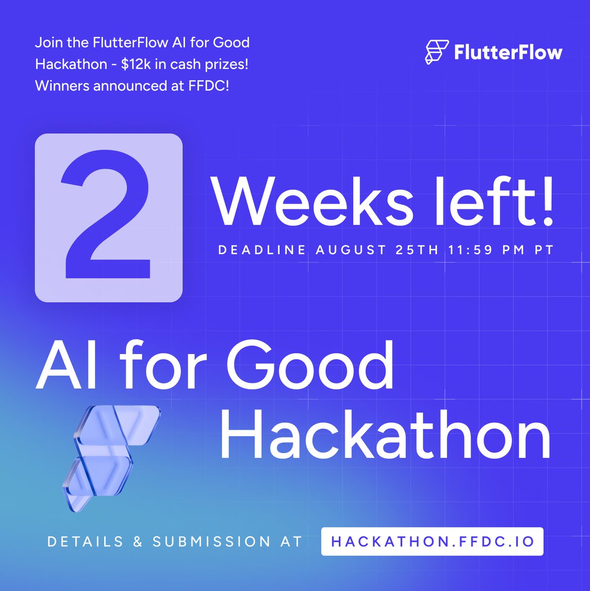 flutterflow's tweet photo. 🎉 There's still time to join the virtual AI for Good Hackathon! 

✅ Check out the webinar, free AI Chat with Gemini API template, &amp; register at: https://t.co/hk0JMncEHi https://t.co/jjNpfxfqI1