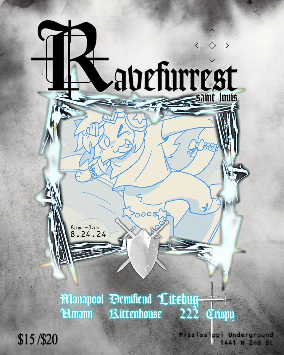 RAVEFURREST ST LOUIS 🎵💥🐾
8/24 🦊8PM-3AM🐶
1441 N 2nd St ✨🔊
♪───Ｏ（≧∇≦）Ｏ────♪