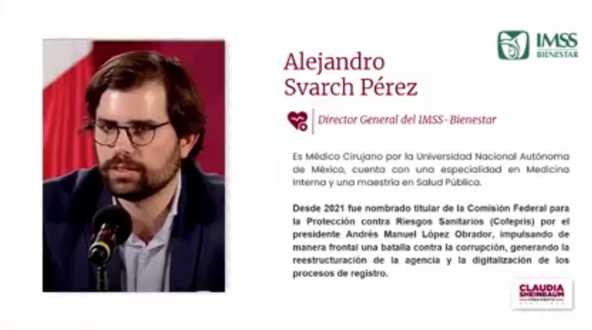 ramirezlalo_'s tweet photo. Quiero hacer un reconocimiento al trabajo y la trayectoria de Alejandro Svarch Pérez, quien será el futuro director general del IMSS-Bienestar en el gobierno de nuestra próxima presidenta de México, la doctora Claudia Sheinbaum Pardo @Claudiashein.

¡Enhorabuena y mucho éxito en esta encomienda!