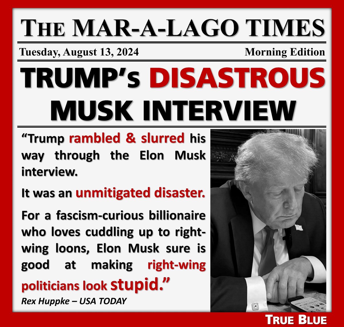 SPBMcKenna's tweet photo. @mmpadellan ๐จ Reviews are in on the disastrous #MuskTrumpInterview https://t.co/2Wjp11Ejnb