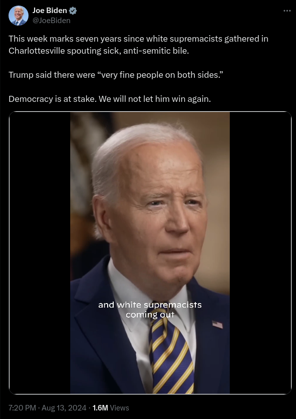 FactCheckChecks's tweet photo. ✅FACT

This tweet marks 7 years of @joebiden's obsession with the same thoroughly debunked and intentionally deceptive quote

@realdonaldtrump also said:

"and I’m not talking about the neo-Nazis and the white nationalists, because they should be condemned totally"

#Bidencheck https://t.co/zDpOUNF4pw