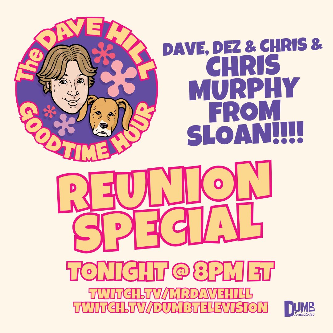 GoodtimeHour's tweet photo. *check check*

Anyone still here? 

We are doing a one-off livestream TONIGHT at 8pm ET. @mrdavehill @shouthouseradio @csgersbeck will be there w/ very special guest Chris Murphy from @Sloanmusic!

Watch the mayhem live at https://t.co/NV3Twjuu5i or https://t.co/aMsmpDF2Xn https://t.co/U1oj95ERmC