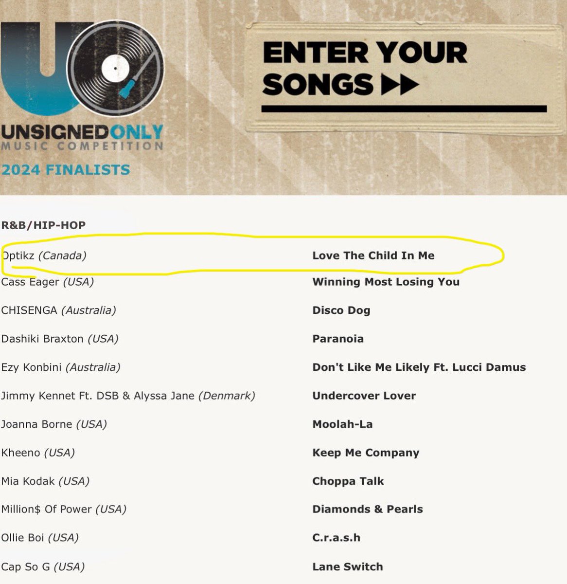 optikzofficial's tweet image. “Love The Child In Me” was selected as a finalist among the top 10 songs in the R&amp;amp;B/HIP-HOP category in the 2024 @UnsignedOnly music competition, winners to be announced soon.. #Optikz #LoveTheChildInMe #UnsignedOnly #Finalist2024