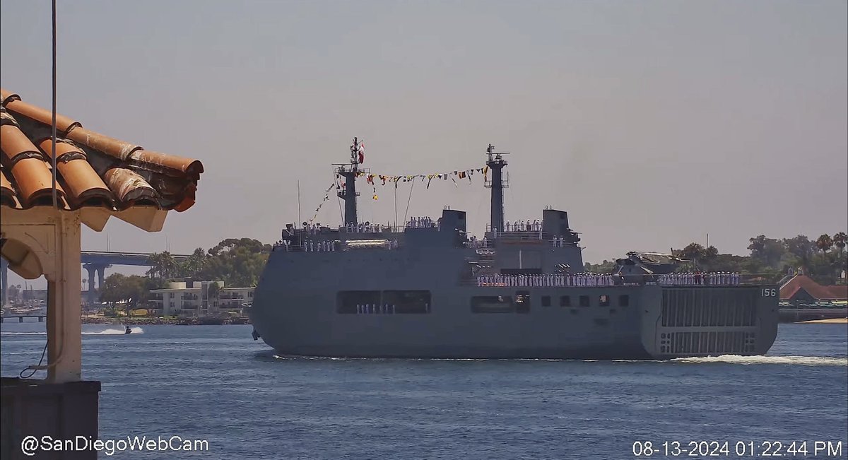 WarshipCam's tweet photo. Peruvian Navy Makassar-class landing platform dock BAP Pisco (AMP-156) coming into San Diego - August 13, 2024 #bappisco #amp156 

SRC: webcam https://t.co/Xb426OjII9