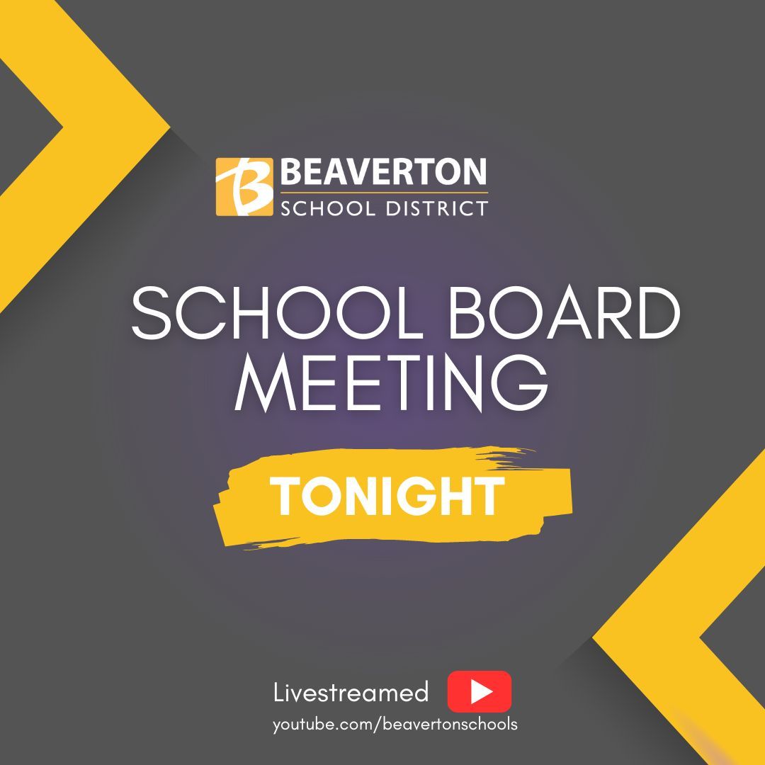 The Beaverton School Board August Business Meeting begins at 7 p.m. It will be preceded by a work session at 5:45 p.m.

Watch the livestream on the district YouTube channel. buff.ly/3xsoafO

#BelongBelieveAchieve
