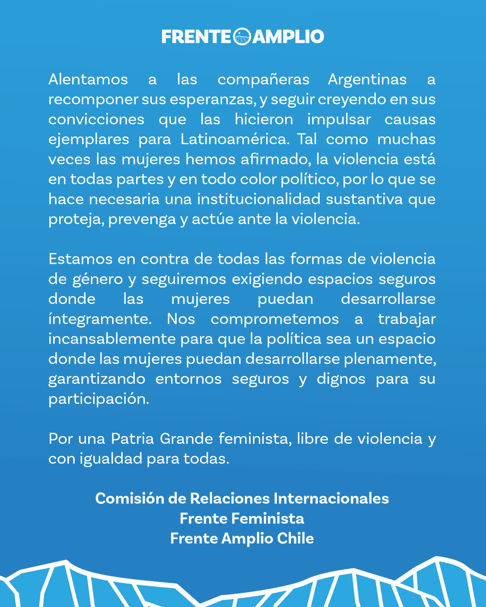 Como Frente Feminista nos manifestamos en contra de la difusión de imágenes sensibles de la ex primera dama de Argentina, Fabiola Yáñez. Repudiamos este acto malintencionado y damos nuestro completo apoyo a Yáñez y las compañeras argentinas, contra toda violencia de género.