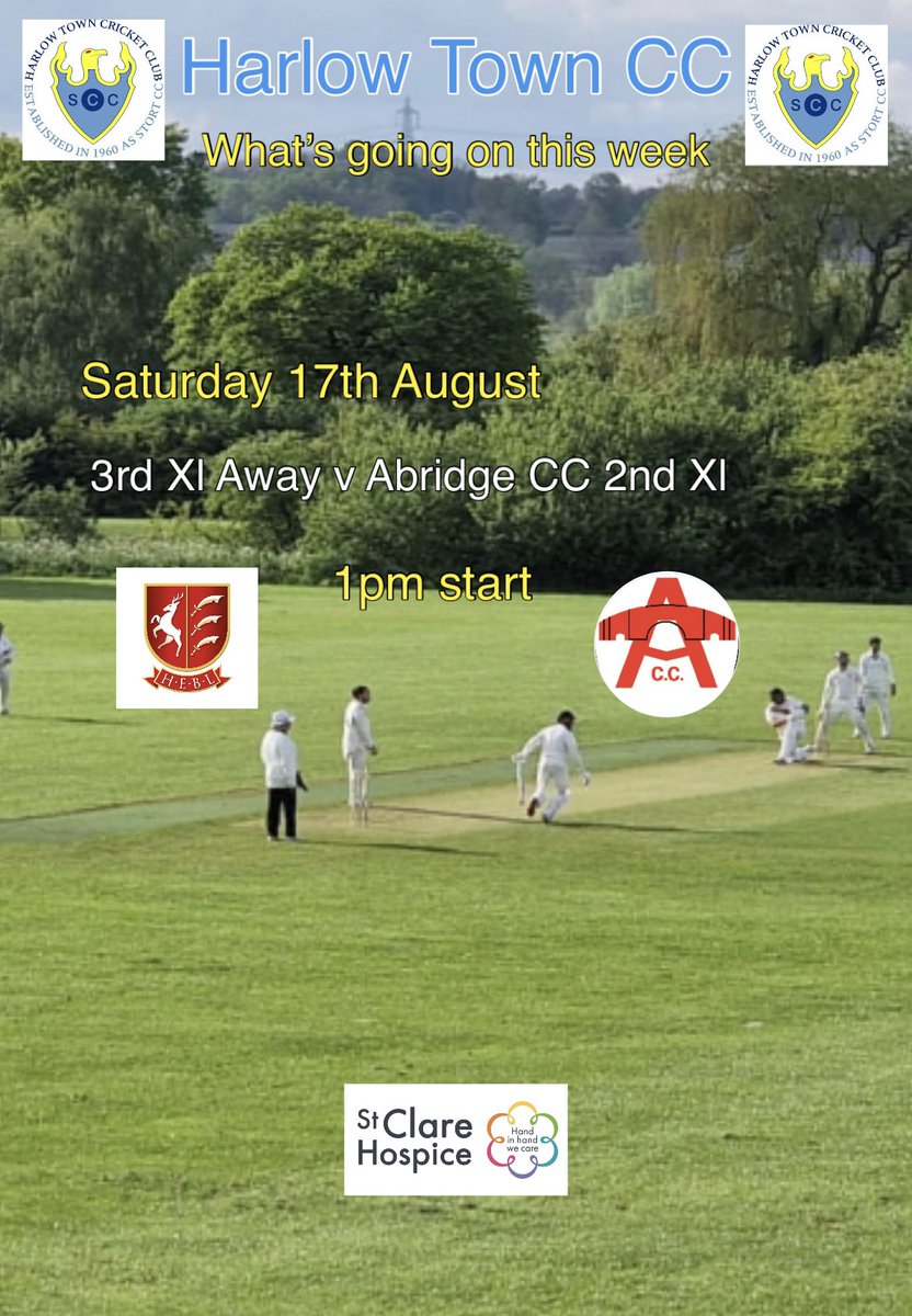 Harlow Town CC (@harlowtowncc) on Twitter photo What’s going on this week.
#harlowtowncc #htcc #oneclub #onefamily #onecommunity #townies
<a href="/southwoodfordcc/">South Woodford CC</a>
<a href="/Abridge_CC/">Abridge Cricket Club</a> What’s going on this week.
#harlowtowncc #htcc #oneclub #onefamily #onecommunity #townies
<a href="/southwoodfordcc/">South Woodford CC</a>
<a href="/Abridge_CC/">Abridge Cricket Club</a>
