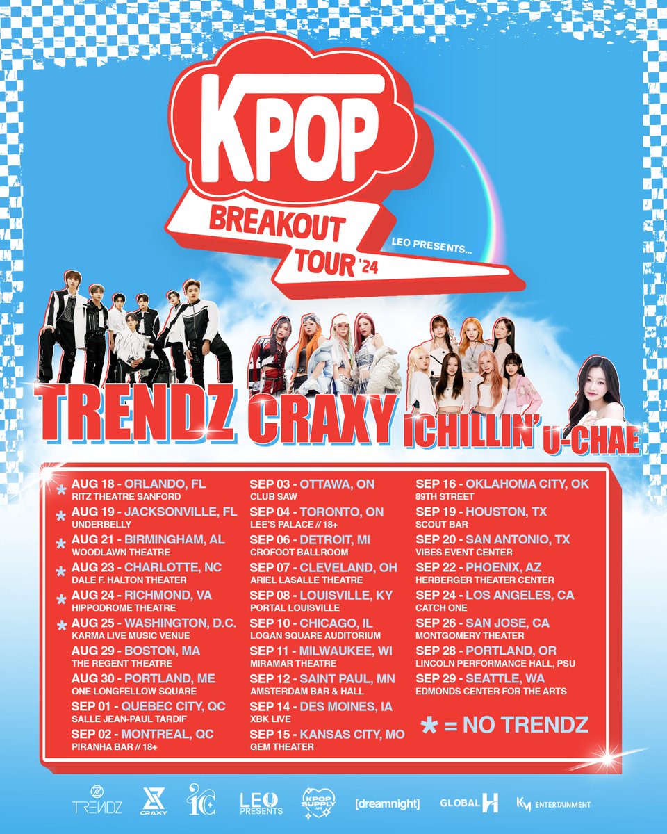 LeoPresents's tweet photo. [#NOTICE] 💥

KPOP Breakout Tour Update
 
#TRENDZ #CRAXY #ICHILLIN 
#UCHAE #KPOPBREAKOUTTOUR https://t.co/IXdXOBp3AP