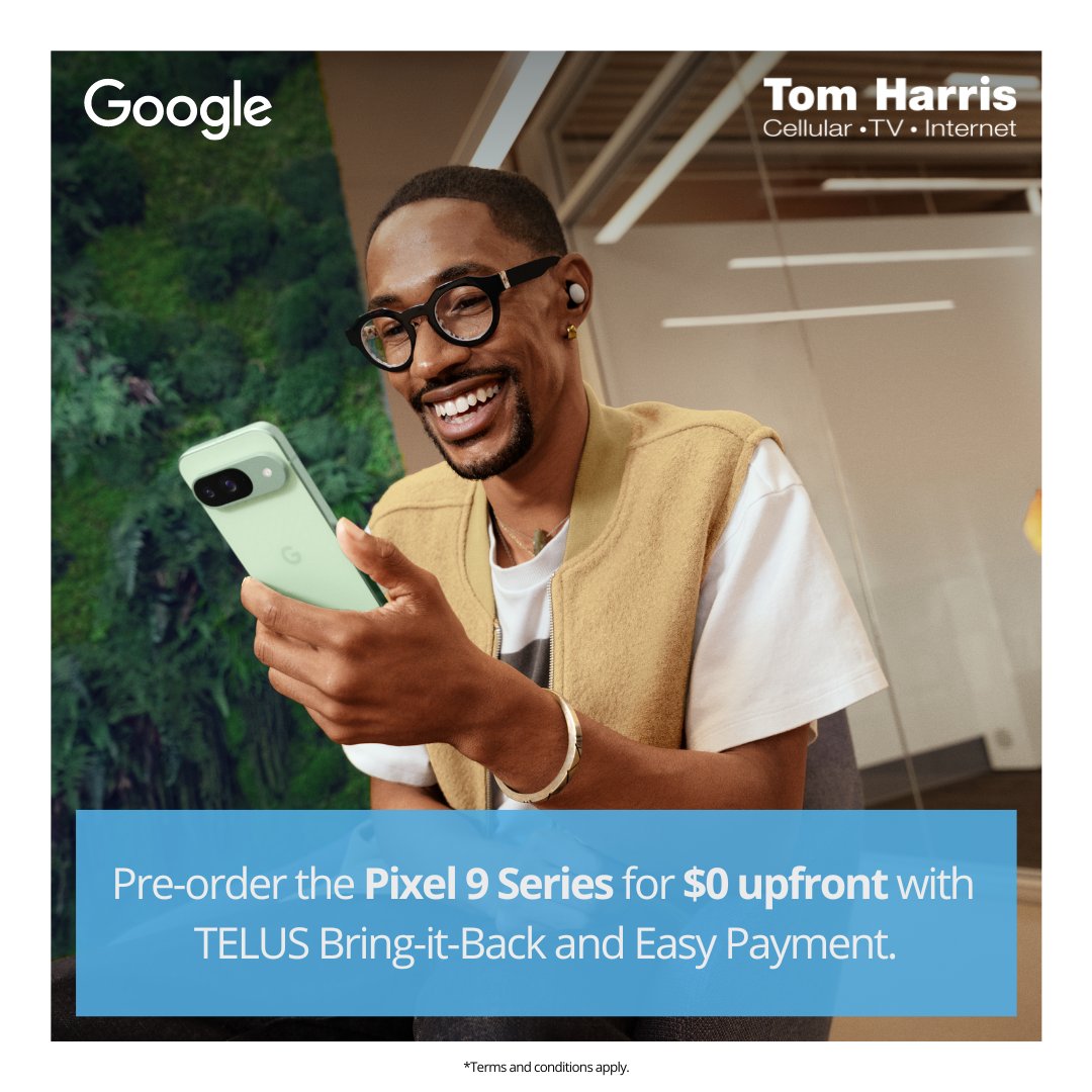 Pre-order the Pixel 9 Series today for $0 upfront with TELUS Bring-it-Back and Easy Payment! Find your nearest Tom Harris TELUS &amp; Koodo store to reserve yours at the link below!

tomharris.com/locations/

#Google #TeamPixel #Pixel9 #TomHarris