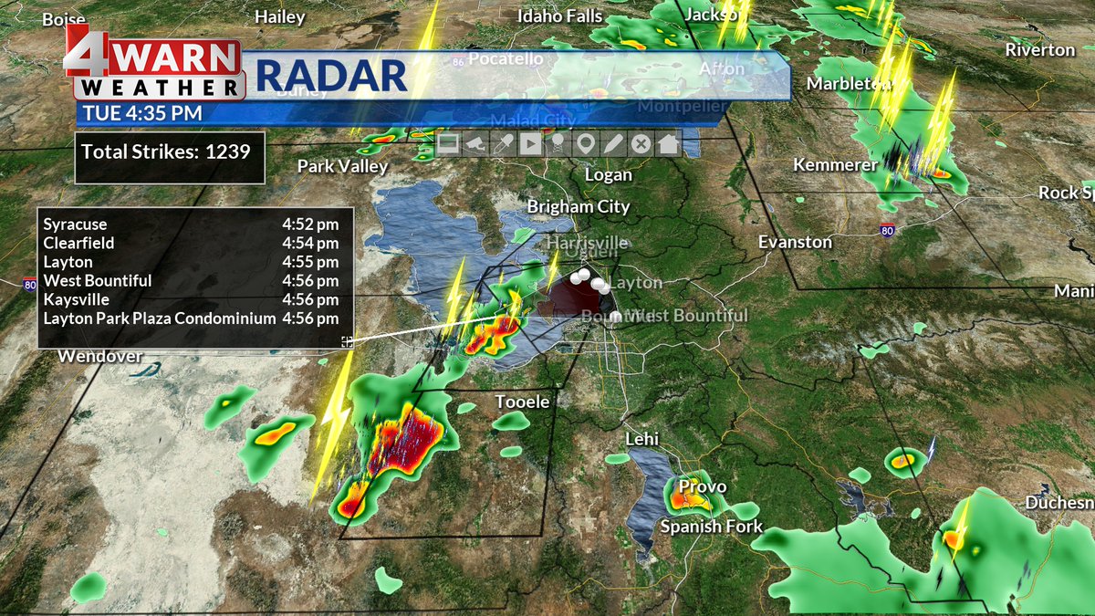 AlanaBrophyWX's tweet image. ROUND 2!
#4warn:
SEVERE STORMS TRACKING TOWARD THE WASATCH FRONT!
We have a line of severe thunderstorms that will be impacting Weber, Davis, Salt Lake &amp;amp; Tooele Counties through 5 pm
-60+mph winds &amp;amp; quarter sized hail

Seek shelter in the path of these storms
#utwx @abc4utah