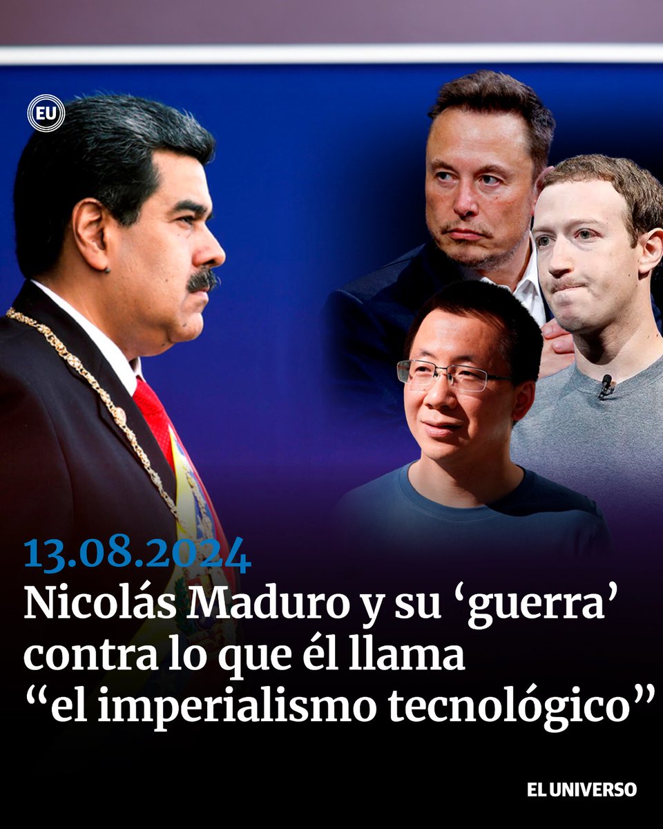 eluniversocom's tweet photo. Nicolás Maduro, presidente de #Venezuela, ha sumado otro "enemigo" internacional. Ahora es la red social #TikTok a la que acusa de promover el "golpismo" por no permitirle transmitir en vivo desde su cuenta por una semana.   Esta red no ha sido la única a la que ha cuestionado el mandatario. 

Semanas atrás acusó a #WhatsApp de ser parte de un "imperialismo tecnológico" y a Elon Musk, propietario de #Twitter, lo invitó a pelear.    Todo esto en medio de las protestas que cuestionan su reelección.   #NicolásMaduro #Redes #ELUNIVERSO