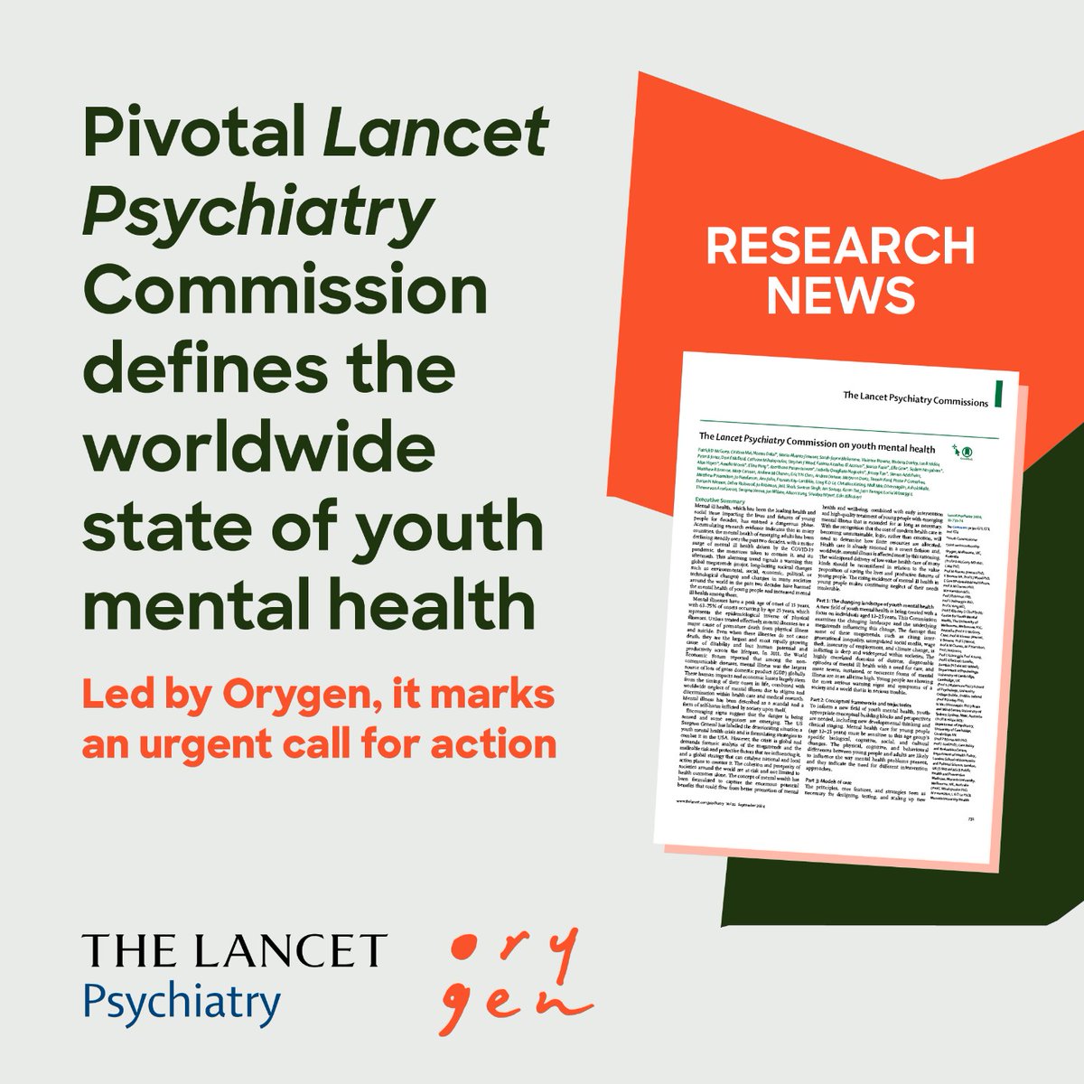 Orygen (@orygen_aus) on Twitter photo BREAKING: A major <a href="/TheLancet/">The Lancet</a> Psychiatry Commission on youth mental health has just been launched.
The publication, led by <a href="/PatMcGorry/">Patrick McGorry</a> and a global consortium of world-leading experts, marks a significant milestone for the field.
It's free to download: bit.ly/46Knr7u BREAKING: A major <a href="/TheLancet/">The Lancet</a> Psychiatry Commission on youth mental health has just been launched.
The publication, led by <a href="/PatMcGorry/">Patrick McGorry</a> and a global consortium of world-leading experts, marks a significant milestone for the field.
It's free to download: bit.ly/46Knr7u