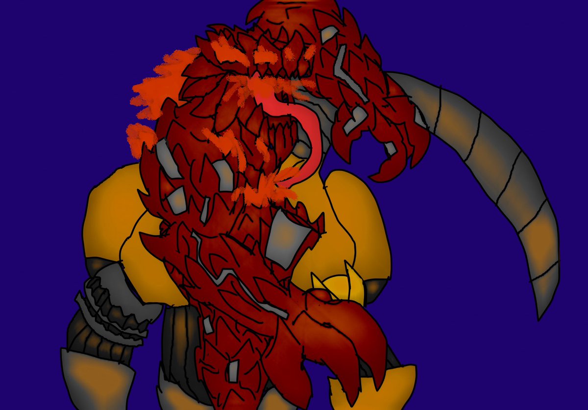 coronasaur's tweet photo. For reference on his other looks, here’s his base form, his true body beneath the mechanical chassis, his attack form Predaka, and the fusion of his base with Predaka https://t.co/VniK6dxQOd