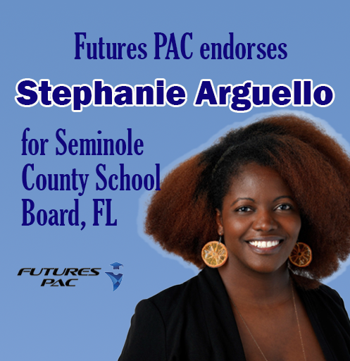 Futures PAC is proud to endorse Stephanie Arguello for Seminole County School Board in Florida. Stephanie will bring her decades long experience working in public health to make sure ALL students' needs are being met.  #futurespac #schoolboard