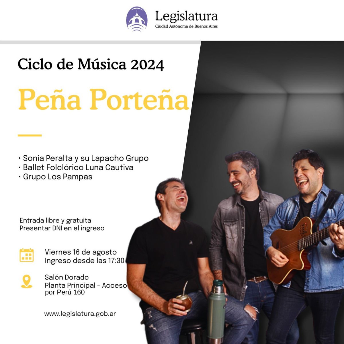 Este viernes nos vemos a las 18 hs en los ciclos de música de <a href="/LegisCABA/">Legislatura CABA</a> 
La entrada es libre y gratuita. Te esperamos ❤️🎵