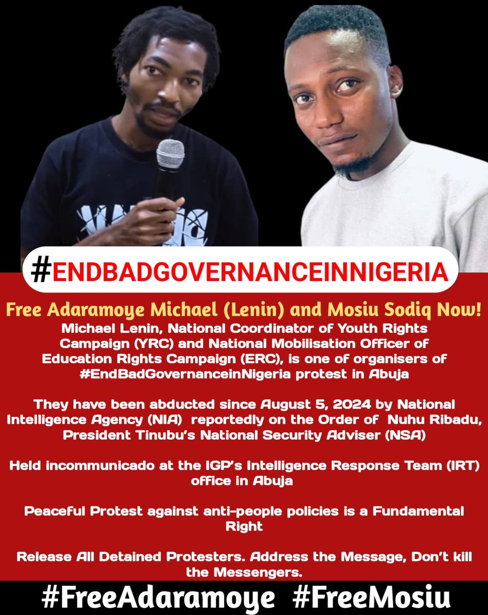 FREE  ADARAMOYE Now! FREE MOSIU Now!!

<a href="/PoliceNG/">Nigeria Police Force</a> 
#FreeAdaramoye 
#FreeMosiu