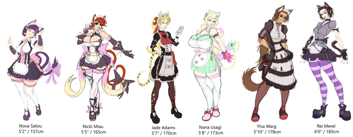 DuwangMister's tweet image. For comparision's sake, here are all the Maids lined up. All of them designed their own outfit based on their personal preferences.

I am curious, which one is your favorite?