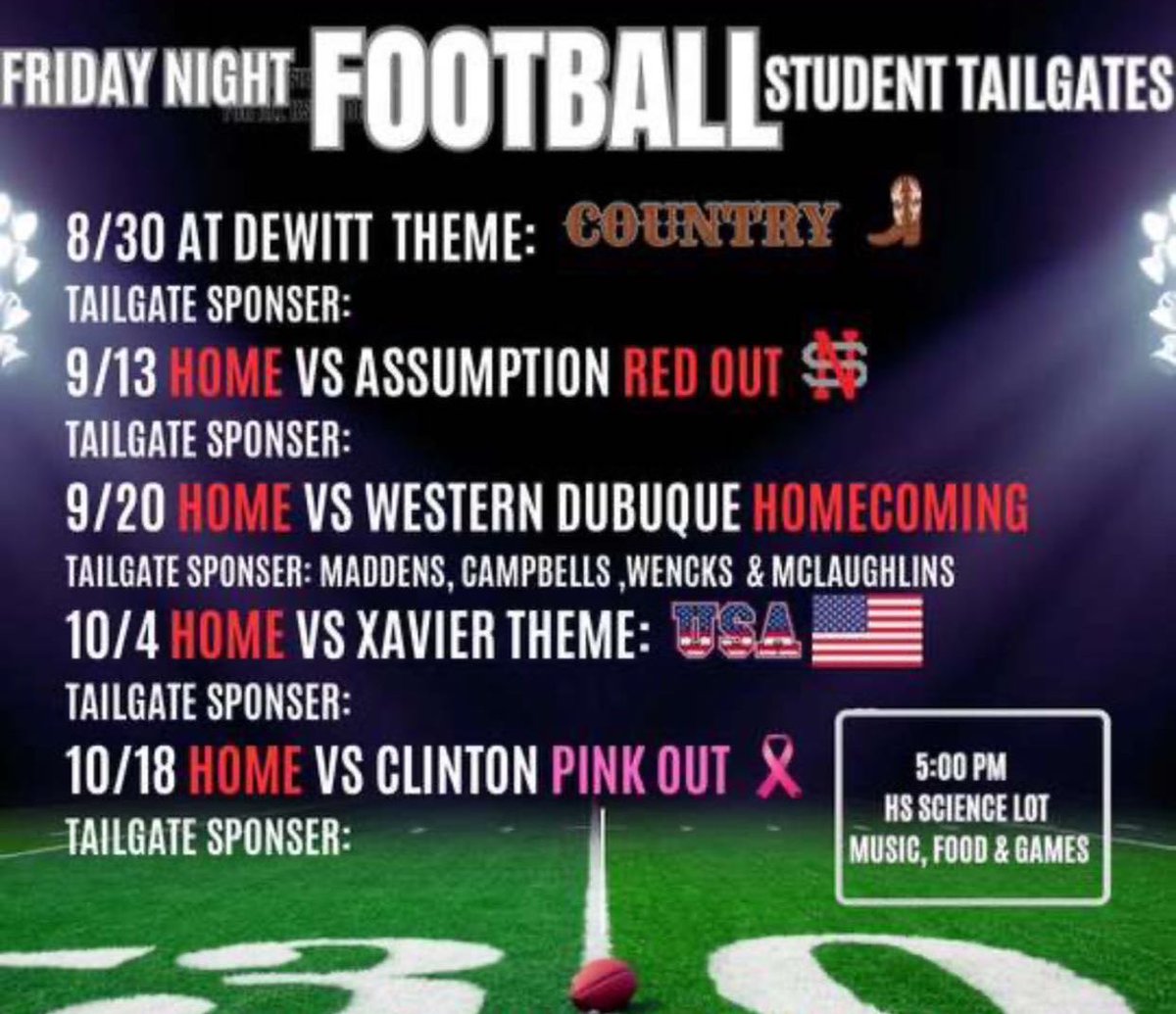 If familes or local businesses of the North Scott community would like to donate to student tailgates for the upcoming football season, message this account!