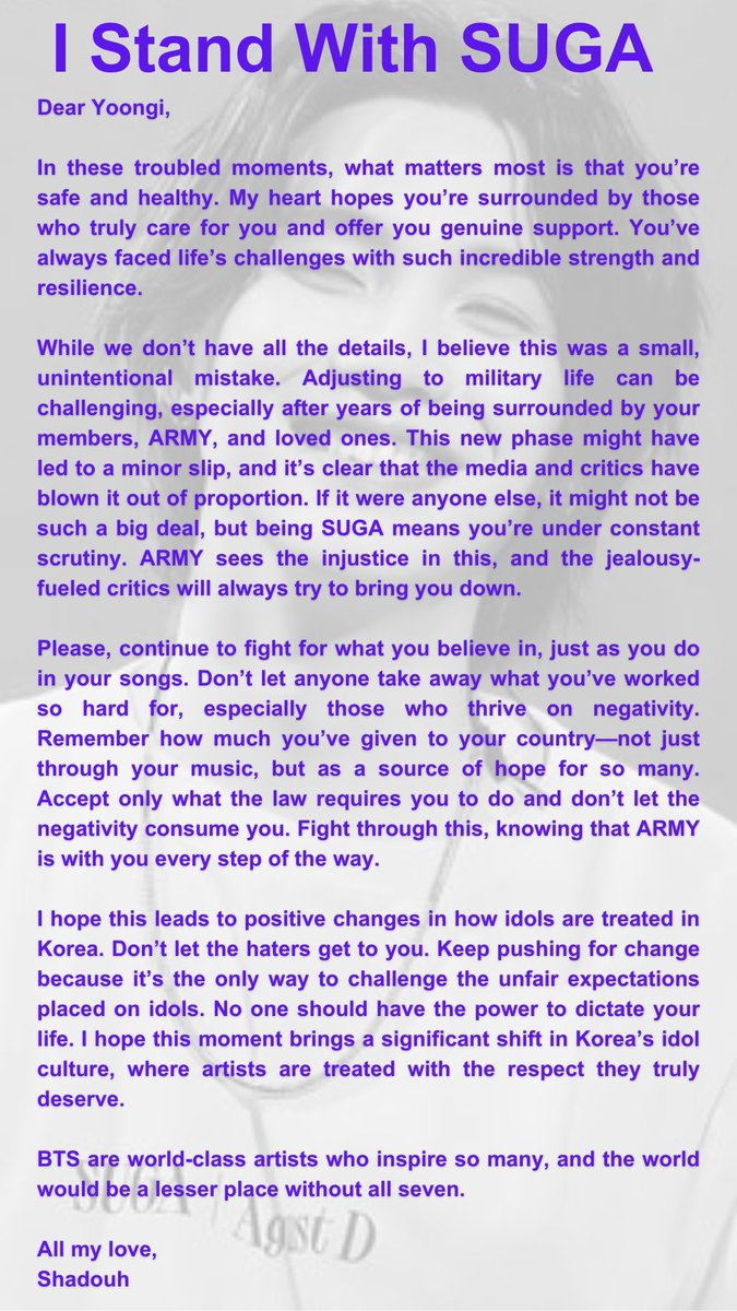 shadouh's tweet photo. #IStandWithSUGA #BTS #BTSArmy #SUGA #MinYoongi #BTSPurpleRibbonProject https://t.co/aSEGutcY8m